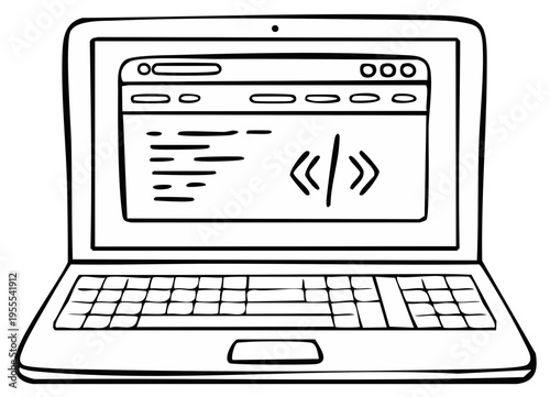 Laptop Illustration with Programming Code Snippet on Screen for Website Development