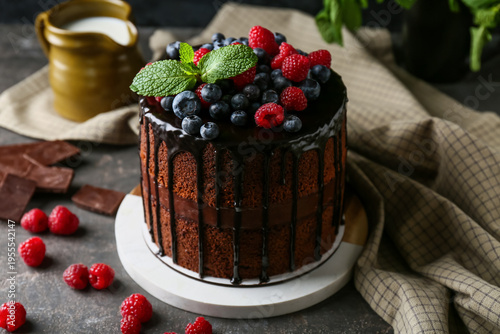 Sweet chocolate cake with f...
