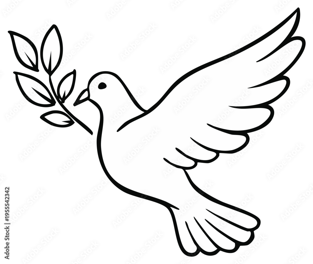 Obraz premium Flying dove with olive branch symbol of peace and hope isolated