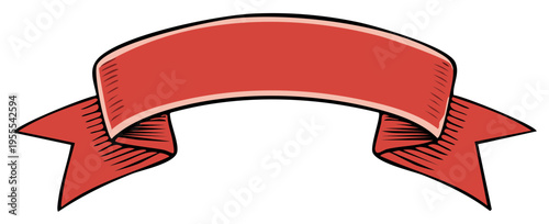 Simple Red Ribbon Banner with Hand Drawn Sketch Style Accent Lines