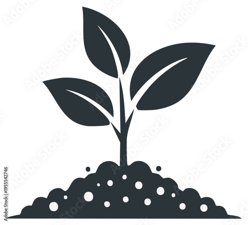 Simple plant seedling growing in fertile soil icon representing growth and nature