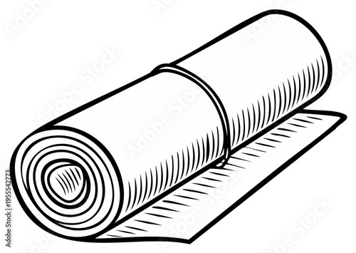 Rolled up sleeping mat secured with a strap illustration sketch art