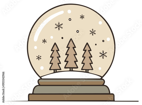 Holiday snow globe with winter trees and snowflakes inside decorative glass ball