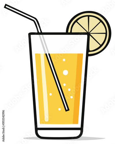 Refreshing Summer Drink with Lemon Slice and Straw