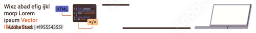 Web development, programming, computer learning, software development, coding education, data management. Code snippets and laptop setup. Web development and programming concepts