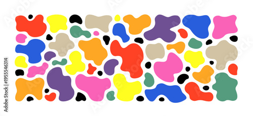 Liquid organic blob shapes, irregular form pattern. Colorful summer freeform asymmetric blobs bg. Random vibrant deformed abstract figures. Wavy spots, fluid amorphous splodges. Modern uneven blots bg