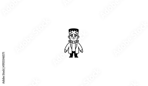 Spooky Frankenstein Line Art Vector Halloween Monster Illustration