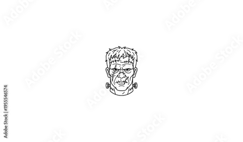 Frankenstein Monster Head Line Art Spooky Halloween Design