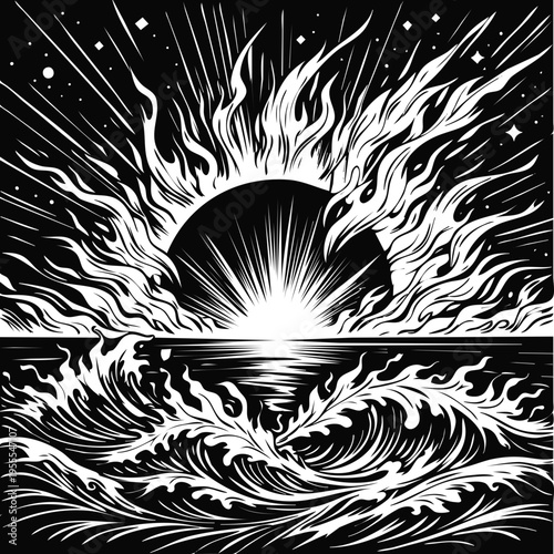 Solar Flare Eruption Over Ocean Vector