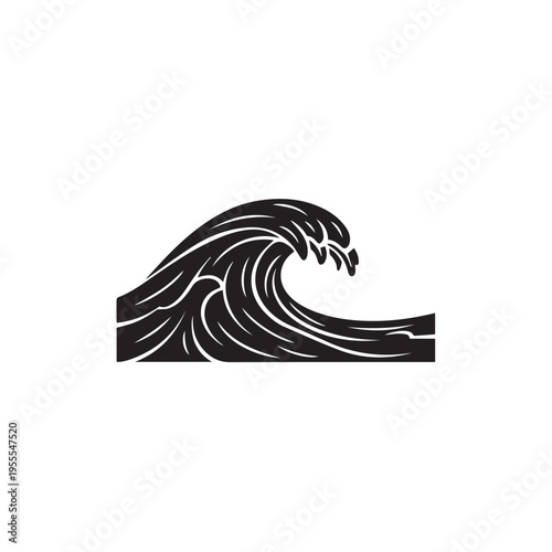 Black Silhouette of a Breaking Ocean Wave with White Lines
