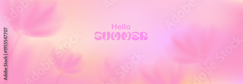 Blurred spring, summer flowers. Macro flowers. Pink, yellow soft colors. Blurry landscape with plants. Design for card, invitation, cover, post. Place for text.