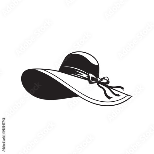 Elegant Wide Brim Hat with Ribbon and Bow Accent Classic Fashion Accessory Stock Graphic