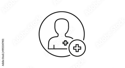 Add New User Icon with Plus Sign, Person Silhouette and Medical Cross Symbol