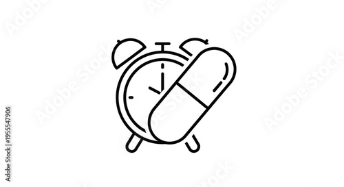 Alarm Clock with Pill Icon: Medication Time Management and Healthcare Concept