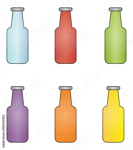 Ilustración de Botellas con colores degradados. Conjunto de iconos de bebida. Vector para sitio web, tiendas, bar, folleto, app y otros.