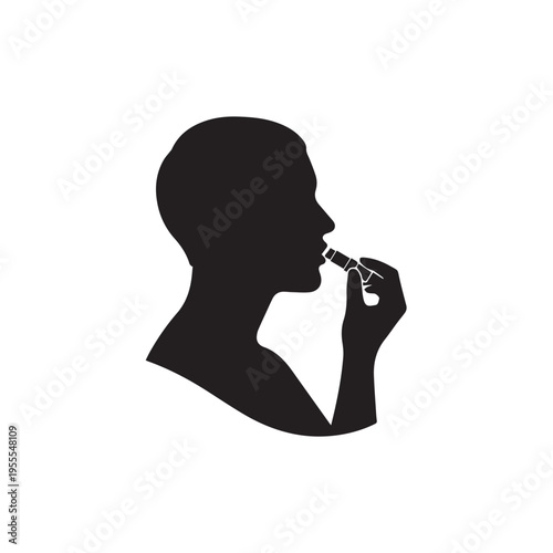 Silhouette of Person Applying Lipstick to Lips Makeup Application Beauty Routine Minimalist Stock Graphic