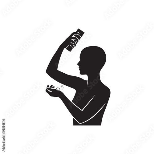 Silhouette Person Applying Powder To Hands From Container Isolated On White Background