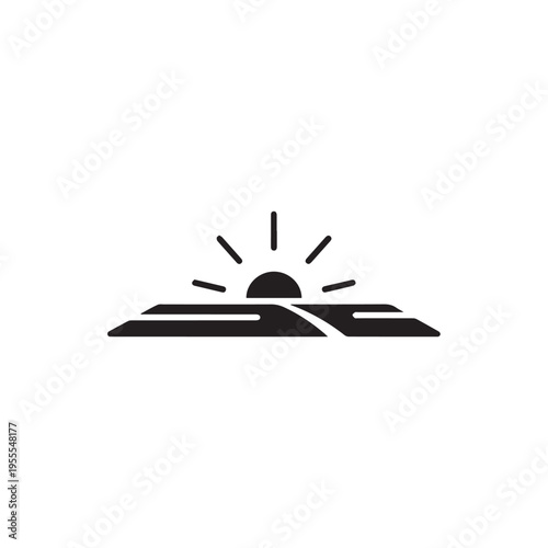 Sunrise Over Horizon with Rays Simple Graphic Icon