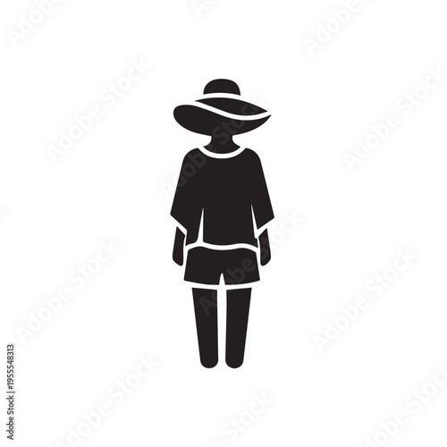 Woman in beachwear standing summer fashion icon silhouette isolated on white