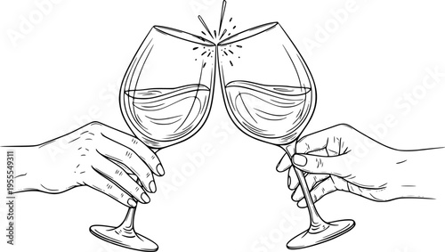 clinking wine glasses hand drawn vector sketch
