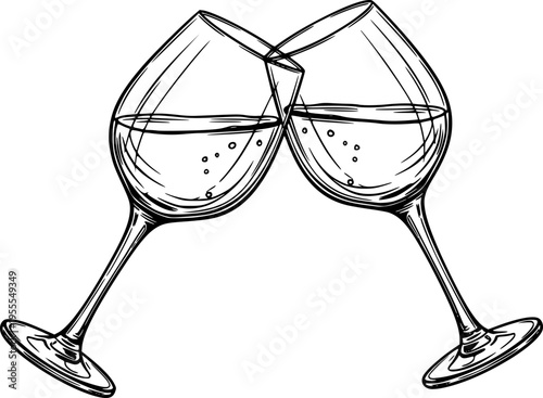 clinking wine glasses hand drawn vector sketch
