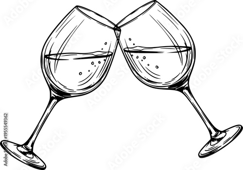 clinking wine glasses hand drawn vector sketch
