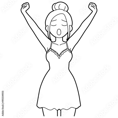 Woman Yawn Morning Wake Up Outline.
