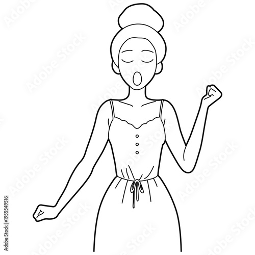 Woman Yawn Morning Wake Up Outline.