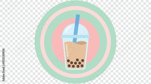 Refreshing Bubble Tea Beverage Graphic with Playful Pastel Circles - A Modern Take on a Popular Drink Icon
