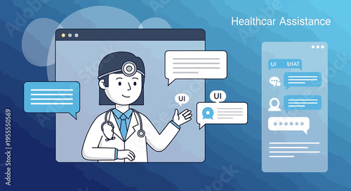 Doctor chatbot assisting patient online, healthcare technology concept