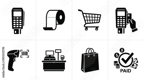Retail Shopping Icons Vector – Cart, Bag, Barcode, Store & Package