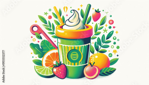 Colorful Smoothie Cup with Fresh Fruits.