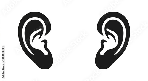 Pair of Human Ears Silhouette Vector, Hearing and Auditory Icon