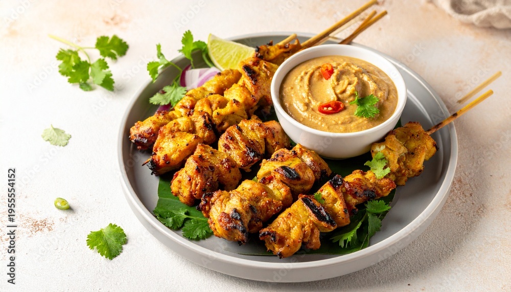 Fototapeta premium Saftig gegrillte Hähnchen-Saté-Spieße
