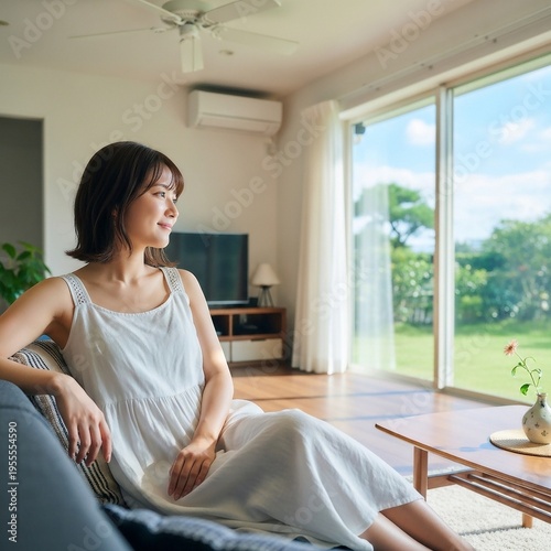 自宅の居間でソファに座ってリラックスする若い日本人女性 Free Download 自宅の居間でソファに座ってリラックスする若い日本人女性 - GFXLoad