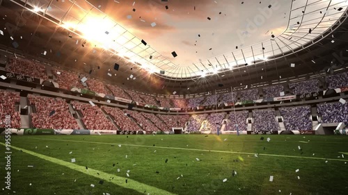 Animation of confetti falling over stadium