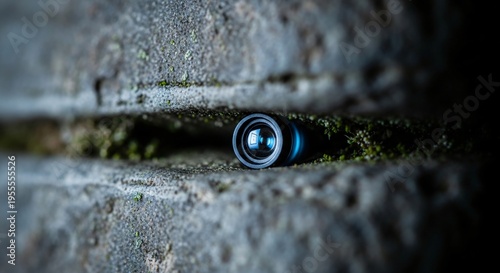 Spy Camera Embedded in Object With Detailed Macro Photography Emphasizing Secrecy and Advanced Monitoring Technology