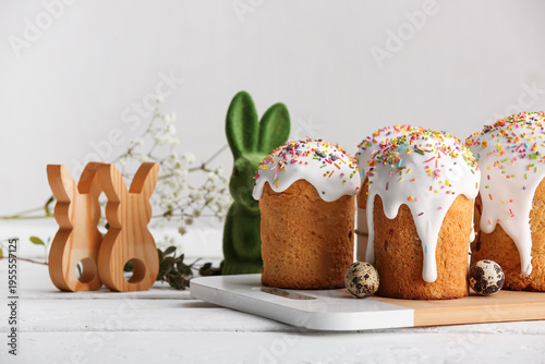 Board with sweet Easter cak...