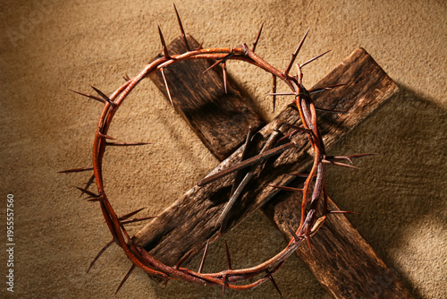 Crown of thorns with wooden...