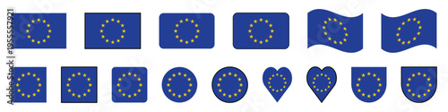 European Union Flag Vector Set Multiple Shapes and Icons Collection.