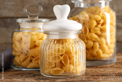 Jars with raw conchiglie pa...