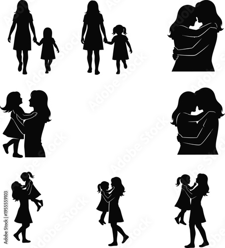 Mother & daughter love silhouettes | family bonding hugging icon