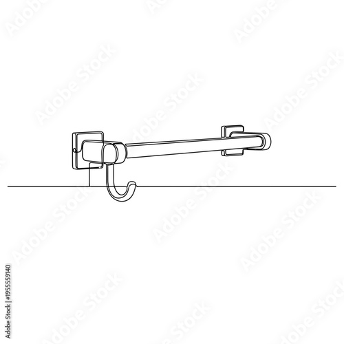 Wall mounted towel rack with hook line drawing on white background