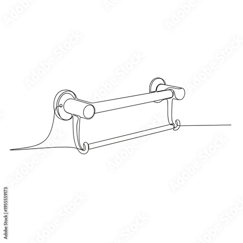 Double wall mounted towel rack line drawing on white background
