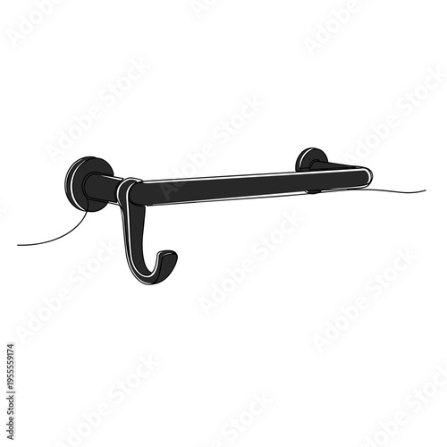 Wall mounted towel rack with hook line drawing on white background
