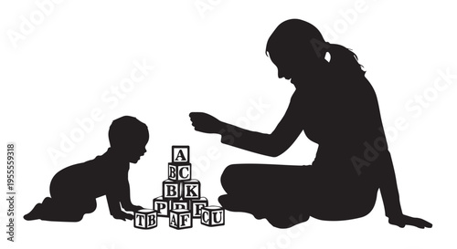 Family Playtime Silhouette Icon Set: Learning & Bonding