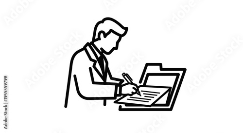 Business professional writing on document in folder icon
