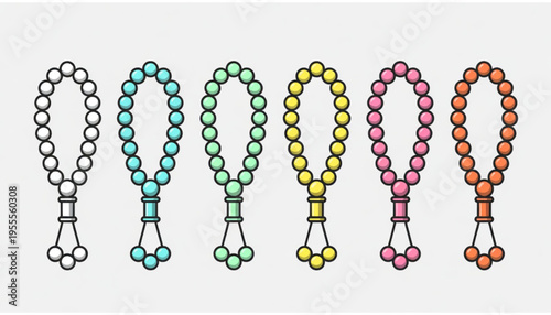 Illustration of a flat colored prayer bead icon on a plain background 