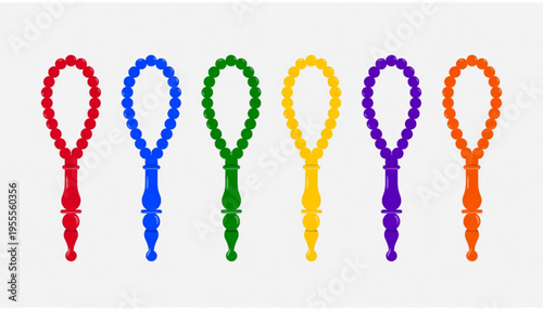 Illustration of a flat colored prayer bead icon on a plain background 