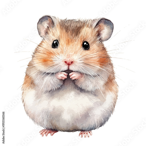 Hamster, artistic semi-realistic fantasy style, soft glow effects, watercolor illustration, white background